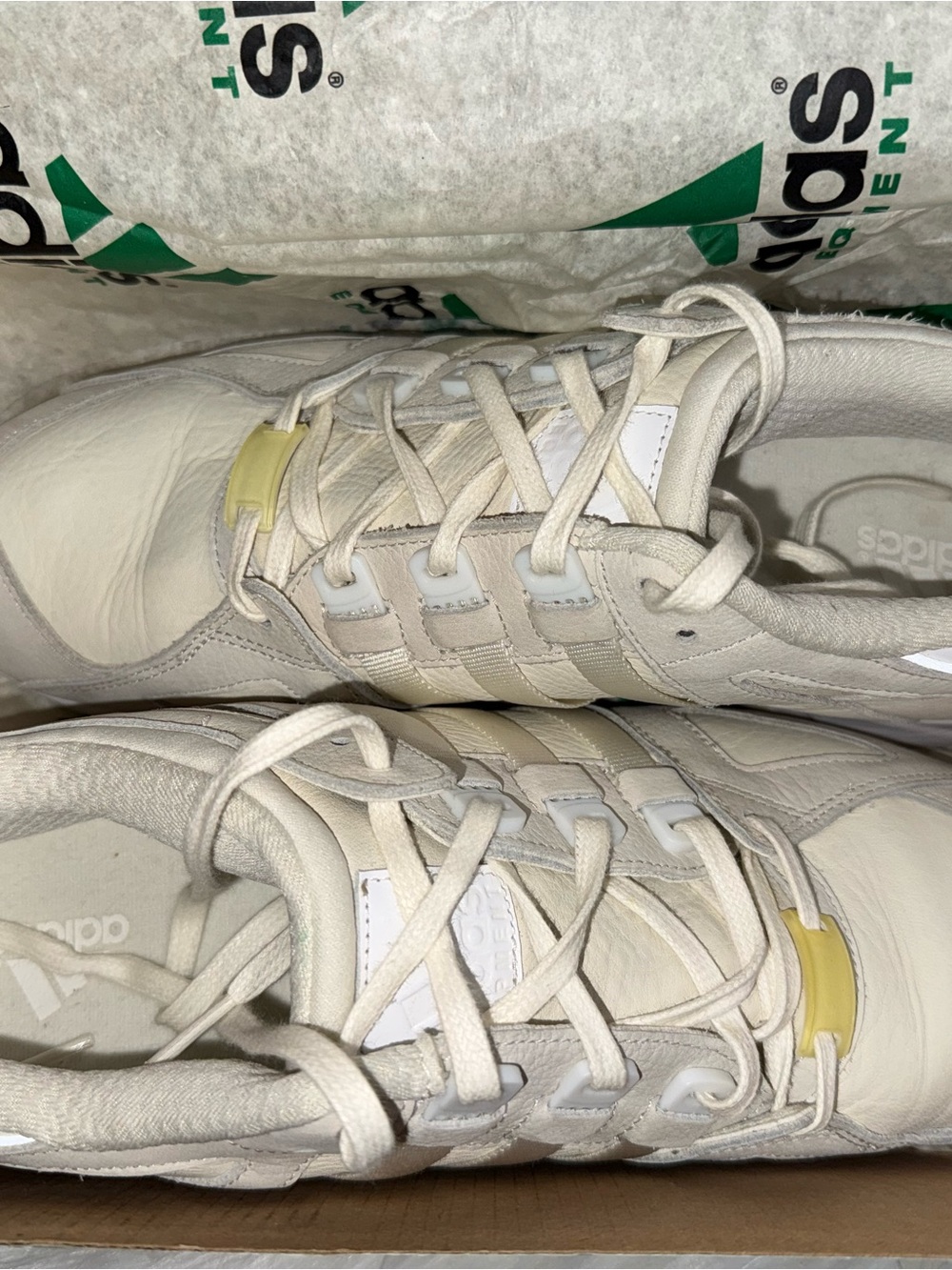 adidas Kids Cream White Lace-Up Sneakers with Pale Yellow Accent
